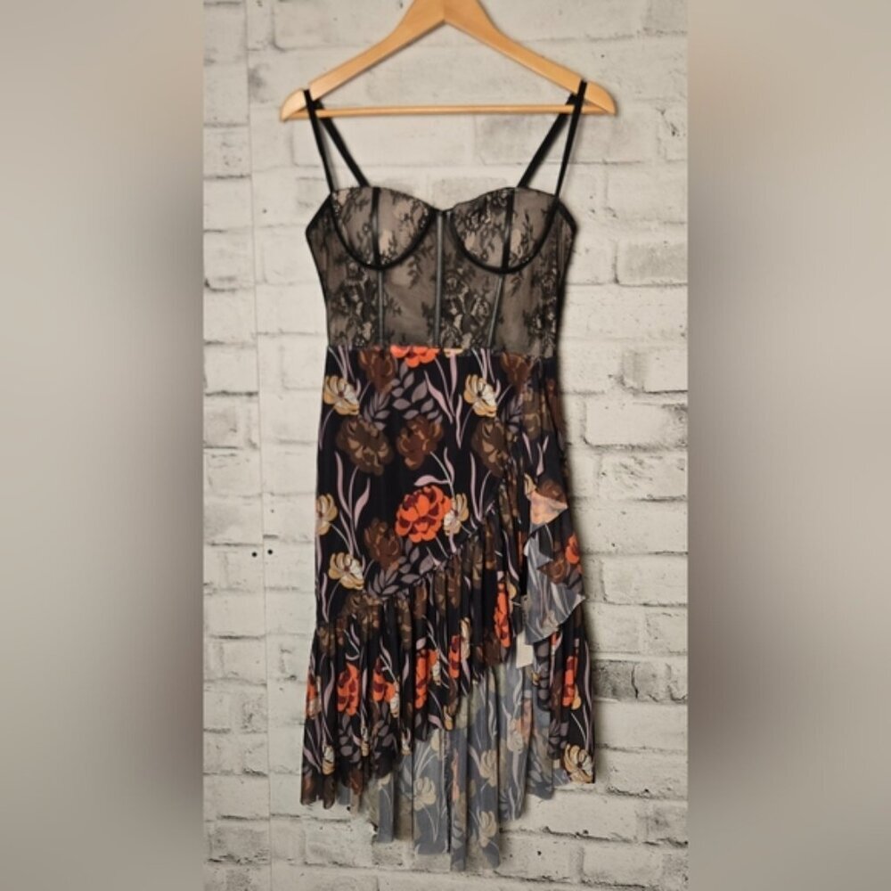 Souk + Sepia Floral Lace Bustier Midi Dress Adjustable Straps NWT